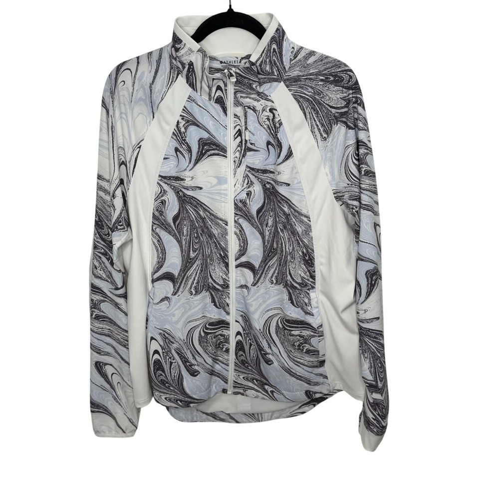 Athleta Run With It Printed Jacket Women's Large Marble White Gray Zip Up Pocket